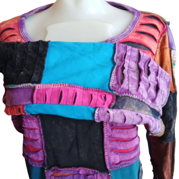 Small True Vintage Boho Top Handcrafted Patchwork Bohemian Tunic Nepal Cotton - Picture 4 of 8